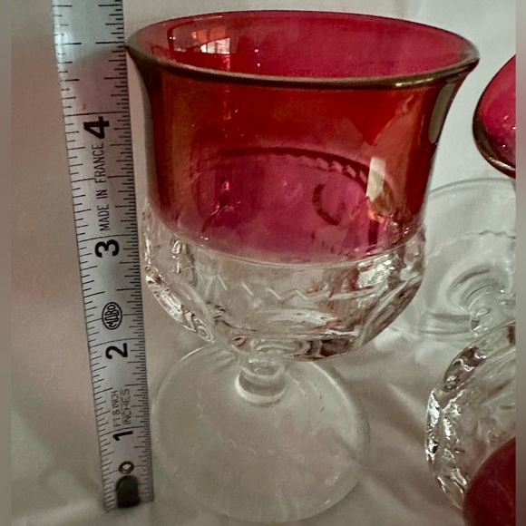 MCM Ruby Red Indiana Flashed Glass Thumbprint 4oz Drink ware (3) Cordial Glass - Picture 6 of 7